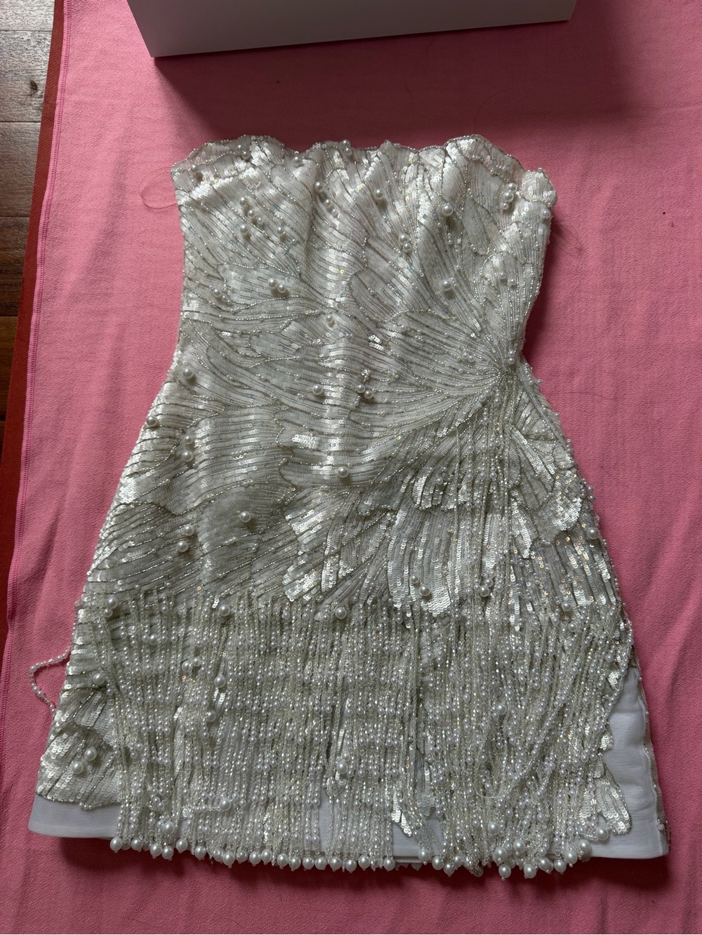 Strapless Sequin Cocktail Dress in Iridescent White - Picture 5 of 8